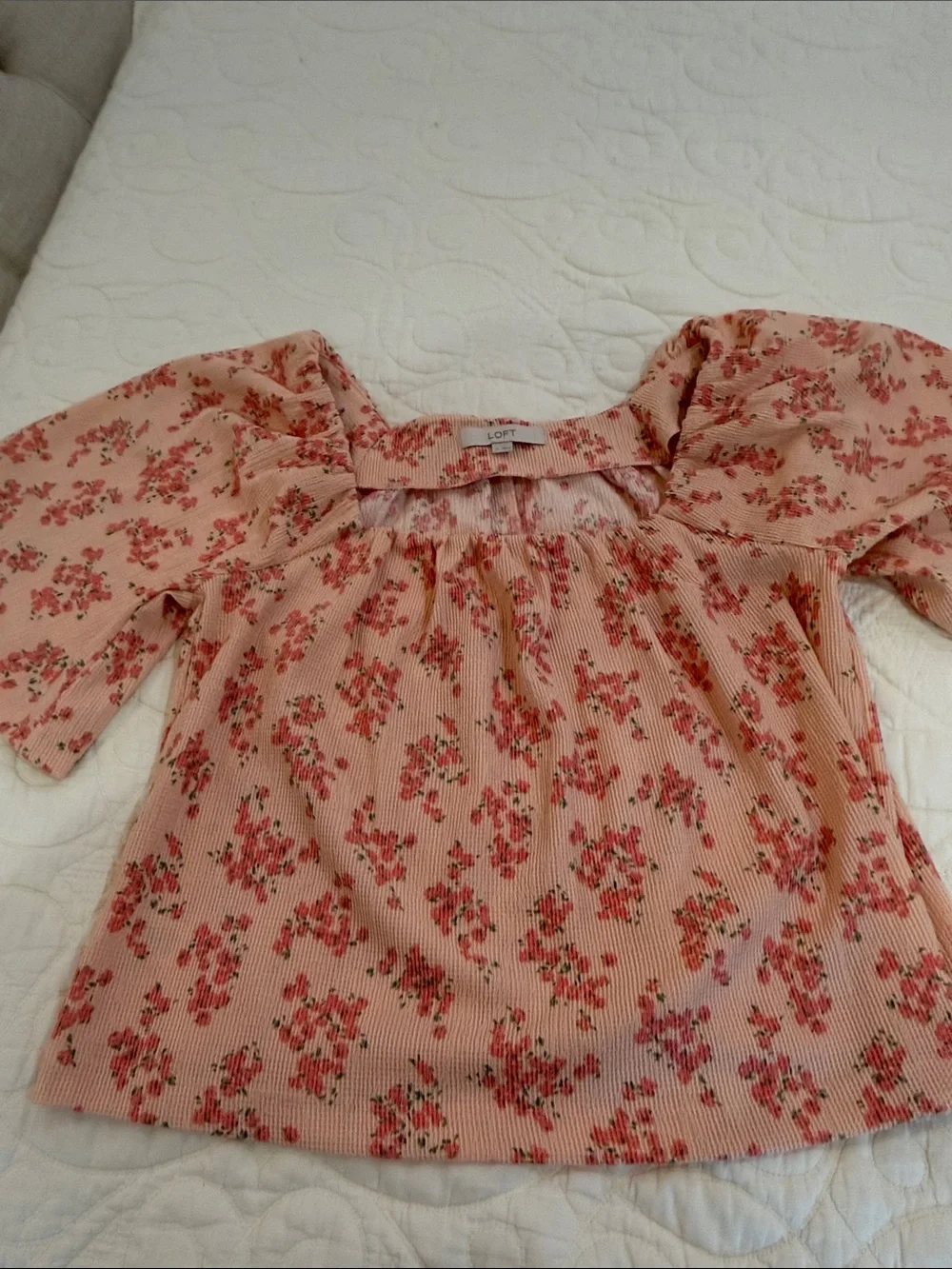 LOFT Blush Pink Floral Square-Neck Peasant Blouse
